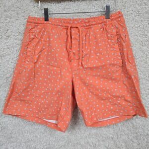 Birddogs Gym Shorts Mens Large Orange Blue Bird Print Lined Casual Athletic